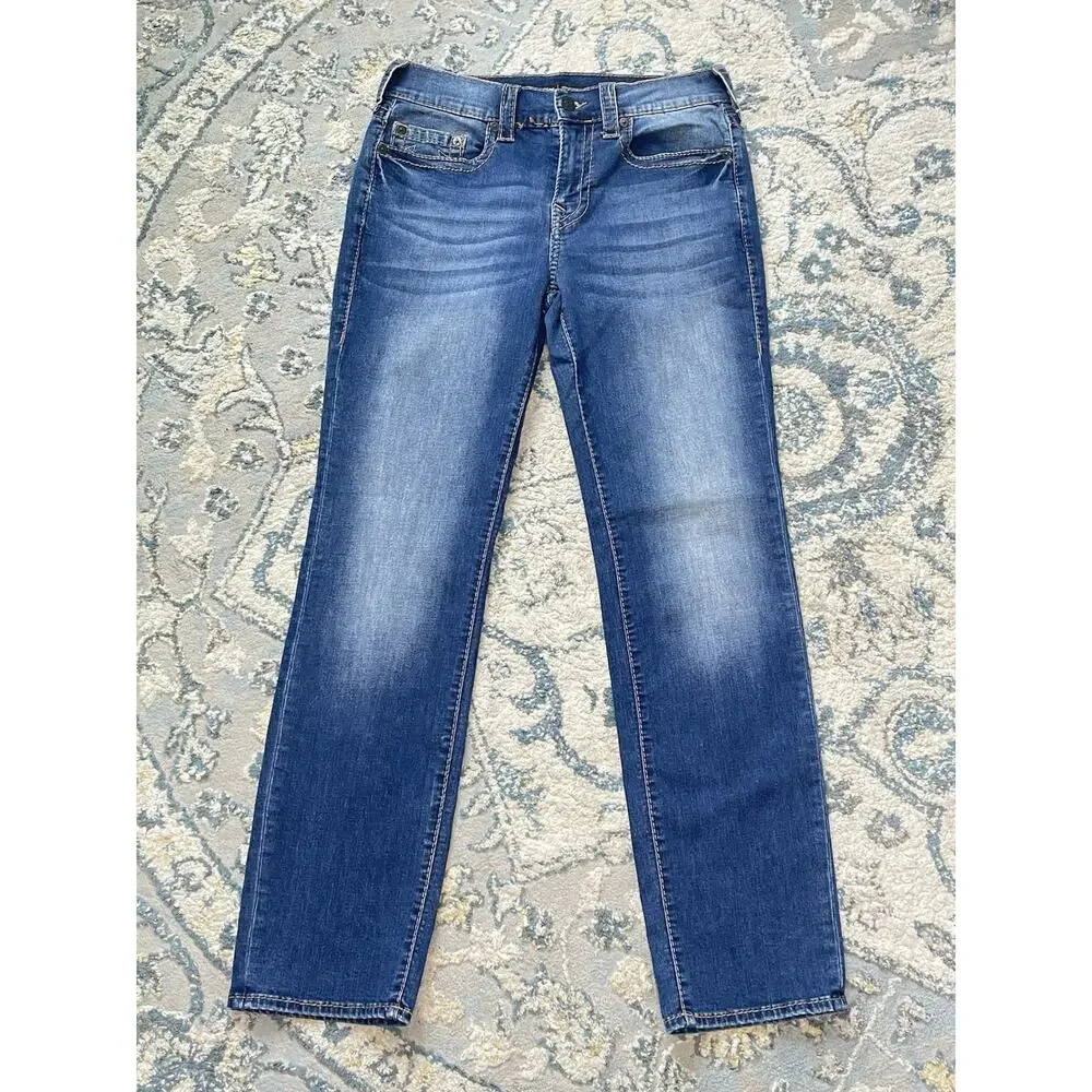 True Religion Geno Relaxed Slim Jeans Mens 32 Medium Wash Stretch Straight